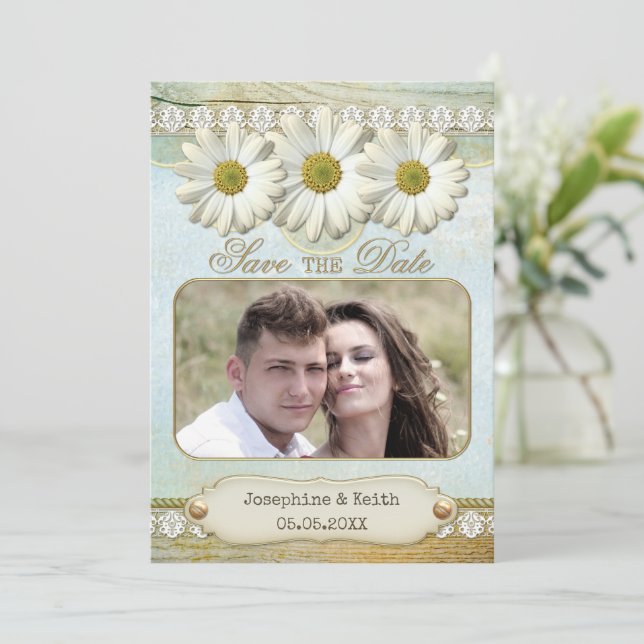 Carte de rappel de date de mariage à motif floral  (Debout devant)