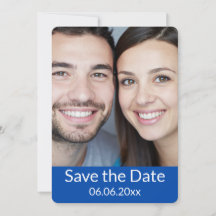 Carte de rappel de date de mariage bleue et blanch