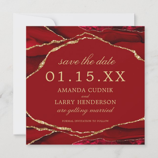 Carte de rappel de date de mariage en agate rouge  (Devant)