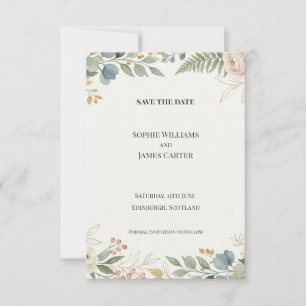 Carte de rappel de mariage à bordure végétale rose