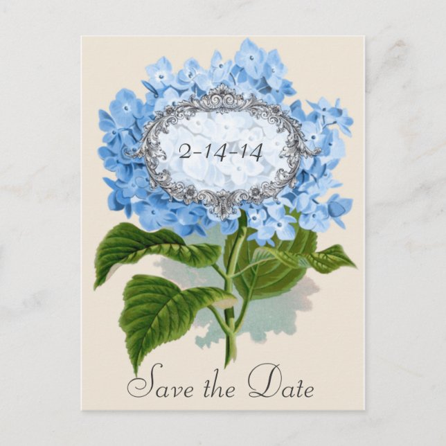 Carte de rappel de mariage à cadre Hydrangea bleue (Devant)