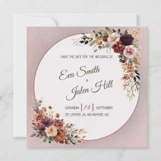 Carte de rappel de mariage à motif floral automnal
