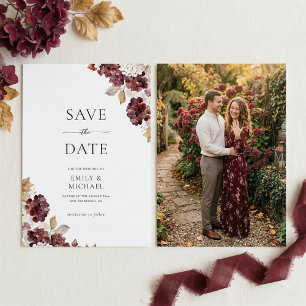 Carte de rappel de mariage automne Hortensia Bourg