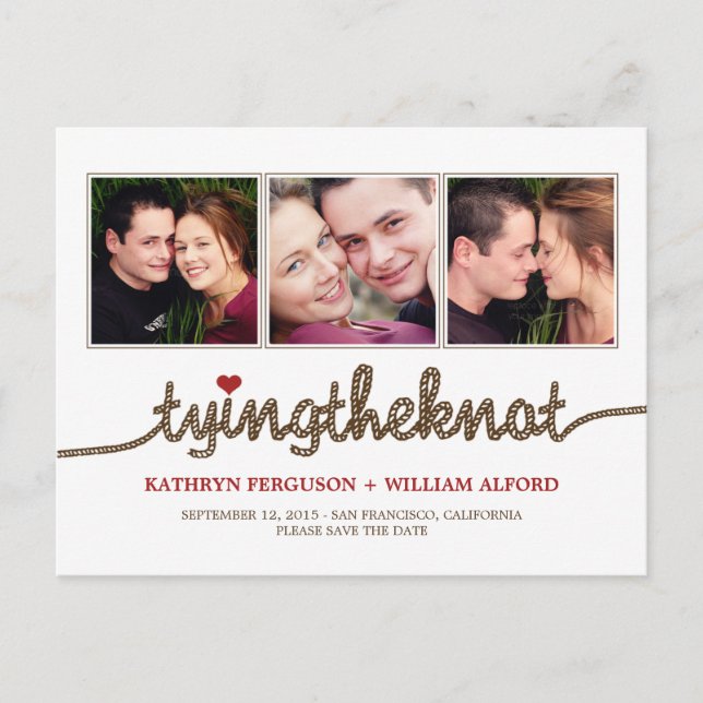 Carte de rappel de mariage avec photo de noeud à n (Devant)