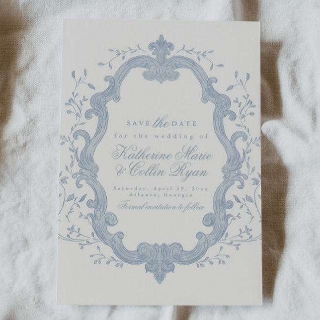 Carte de rappel de mariage Dusty Blue Rococo (Créateur téléchargé)