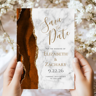Carte de rappel de mariage en marbre agate or oran