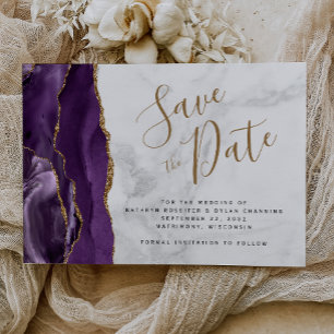 Carte de rappel de mariage en marbre gris agate or