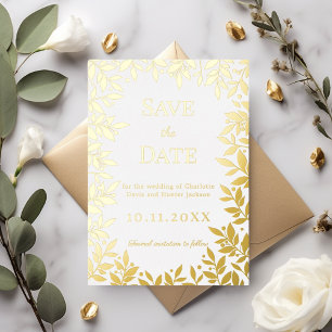 Carte de rappel de mariage en or blanc avec feuill