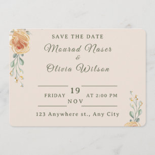 Carte de rappel de mariage florale en or pastel
