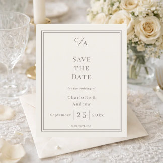 Carte de rappel de mariage monochrome ivoire avec