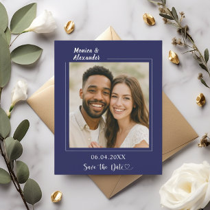 Carte de rappel de mariage photo bleu marine