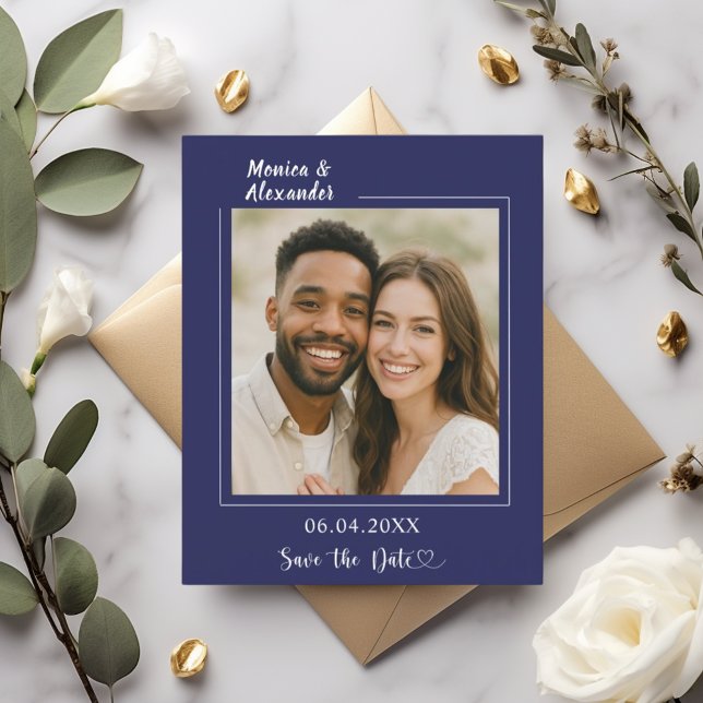 Carte de rappel de mariage photo bleu marine (Créateur téléchargé)