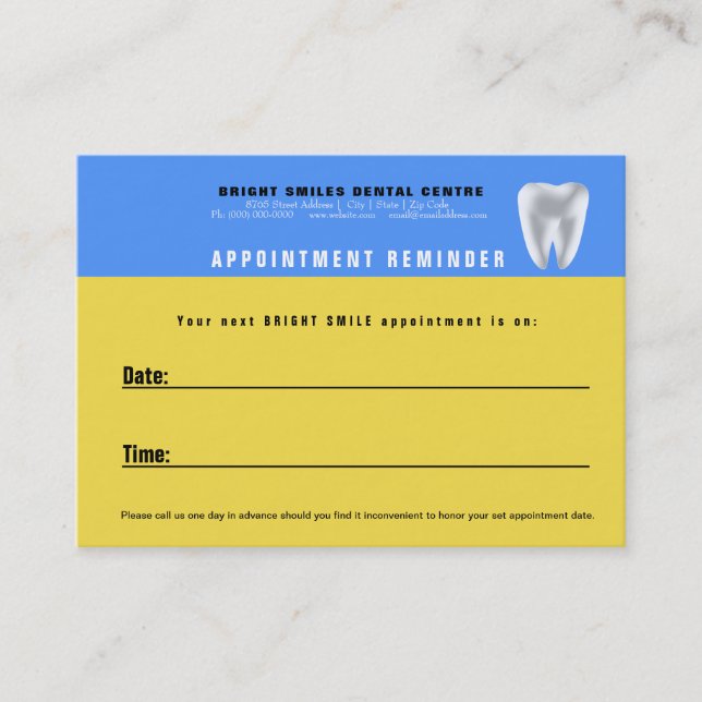 Carte de rappel de rendez-vous pour le patient den (Devant)