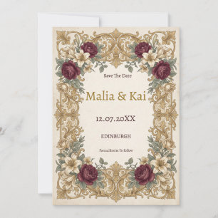 Carte de rappel de style baroque floral burgundy