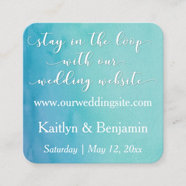 Carte de rappel du site Web du Mariage turquoise/b (Devant)