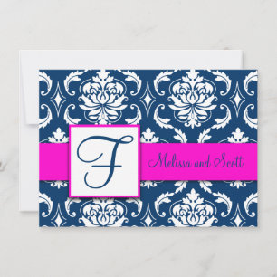Carte de rappel Fuchsia, bleu marine et damassé