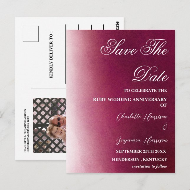 Carte de rappel photo pour les 40 ans de mariage d (Devant / Derrière)