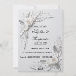 Carte de rappel 'Plume d'argent et fleur de perle'