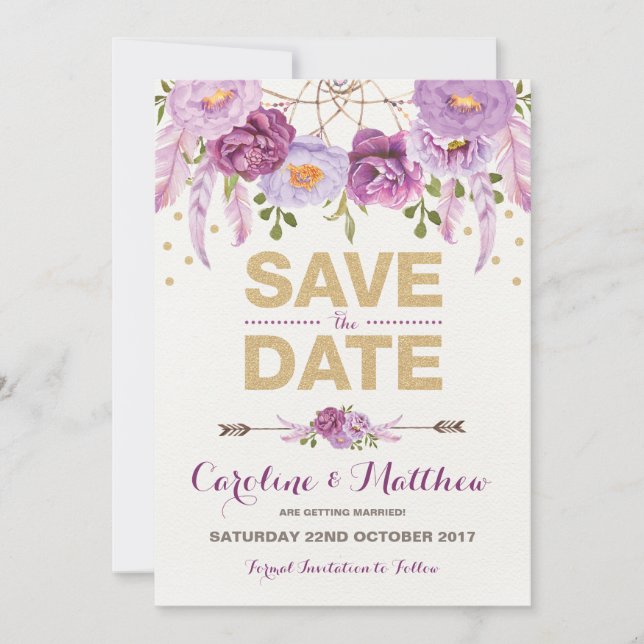 Carte de rappel Rustique Boho Violet Or (Devant)