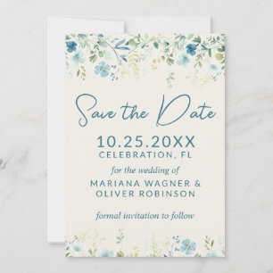 Carte de rappel Teal Blue Beige Fleurs sauvages