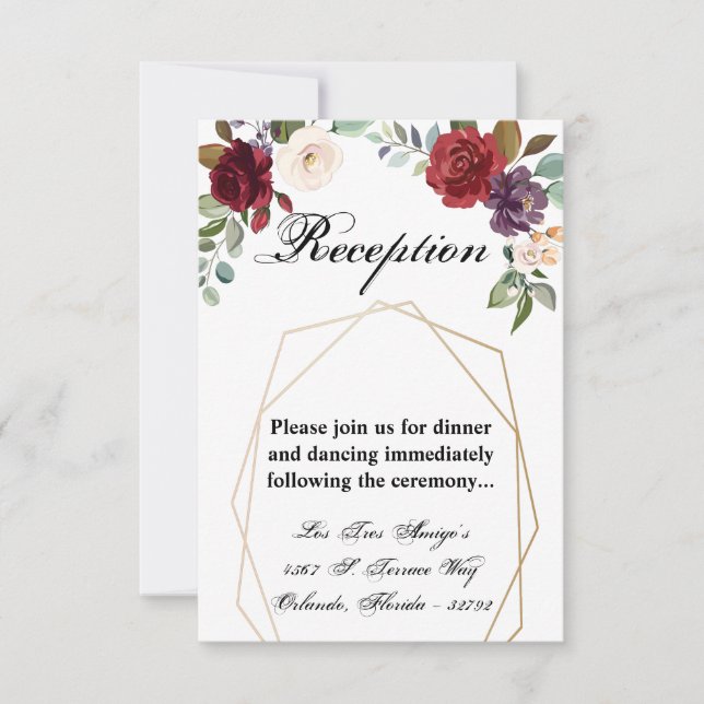 Carte de réception 3,5 x 5 Roses en blanc avec Gol (Devant)