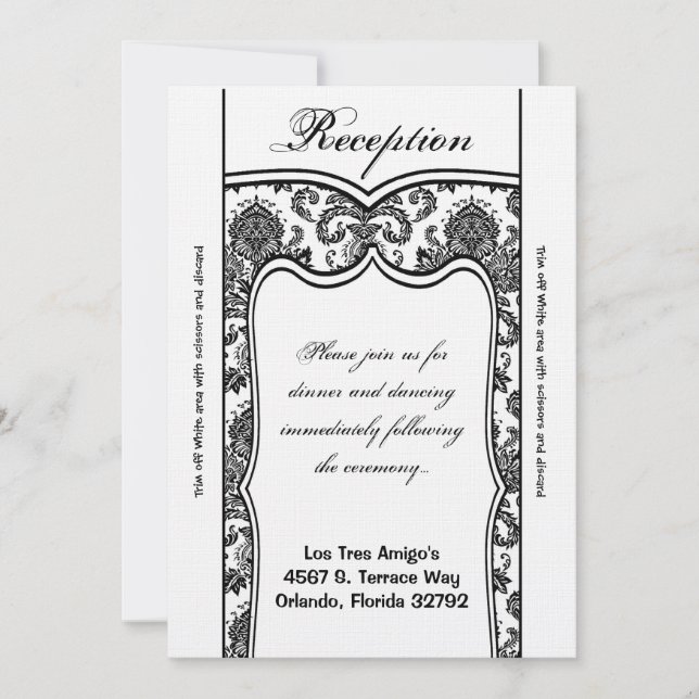 Carte de réception 3,5 x 7 noir blanc Damas (Devant)