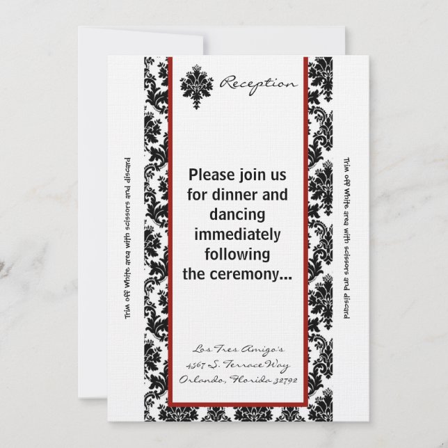 Carte de réception 3,5 x 7 noir rouge Damas (Devant)