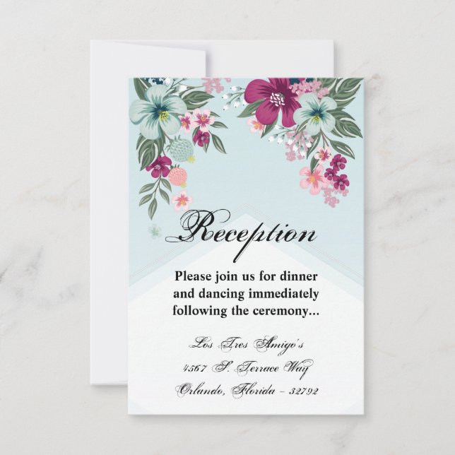 Carte de réception 3,5x5 Fleur tropicale sur Blue  (Devant)