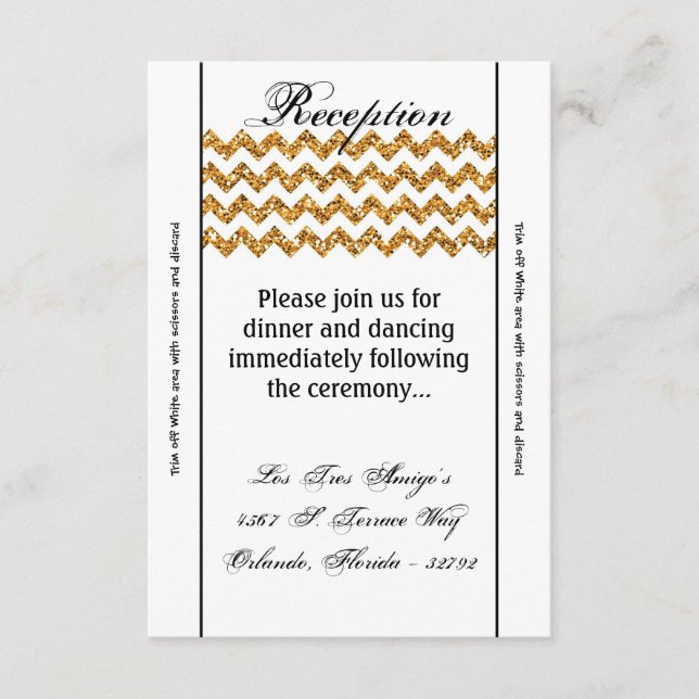 Carte de réception 3,5x7 motif chevron doré paille (Devant)