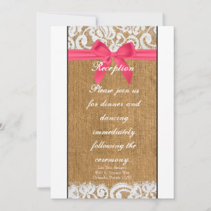 Carte de réception 3,5x7 Rose Toile de jute à dent