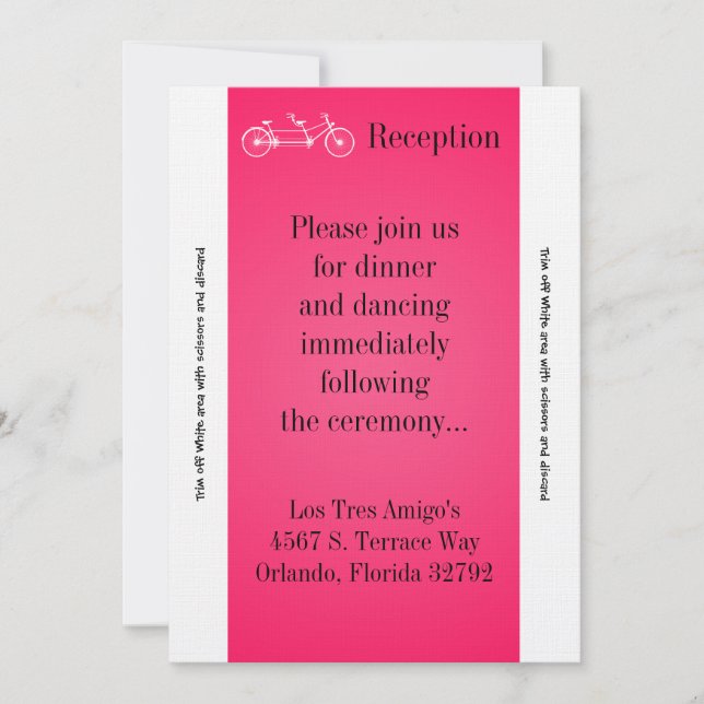 Carte de réception 3,5x7 Vélo double rose (Devant)