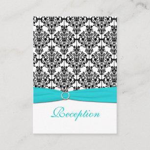 Carte de réception Aqua, White et Black Damask