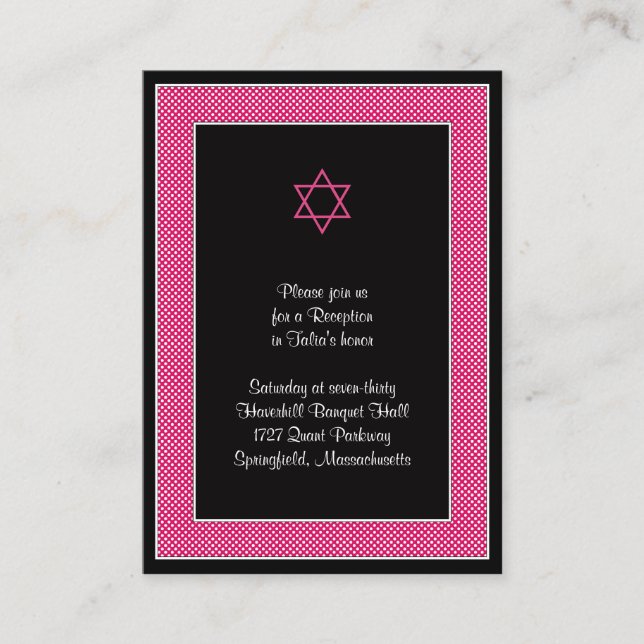Carte de réception Bat mitzvah Pois rose (Devant)