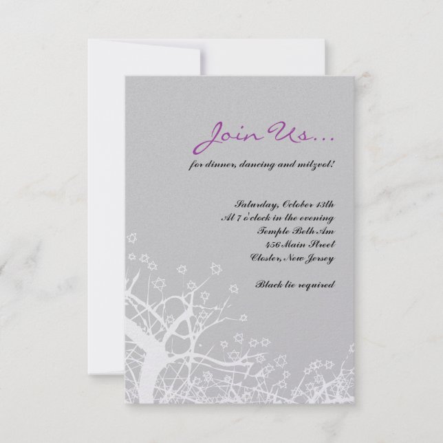 Carte de réception Bat mitzvah STAR TREE Bar (Devant)