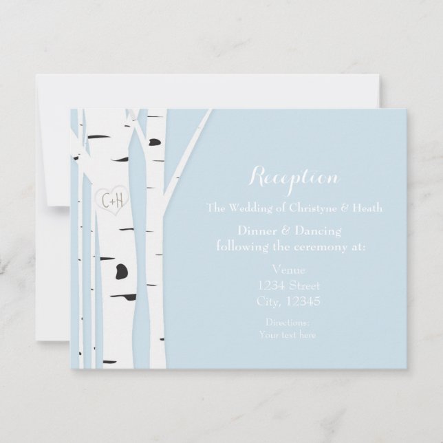 Carte de réception bleue Icy Rustic Birch Tree (Devant)