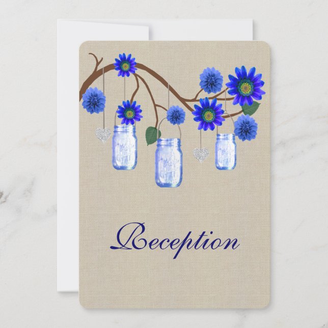 Carte de réception Burlap Rustique Blue Mason Jars (Devant)