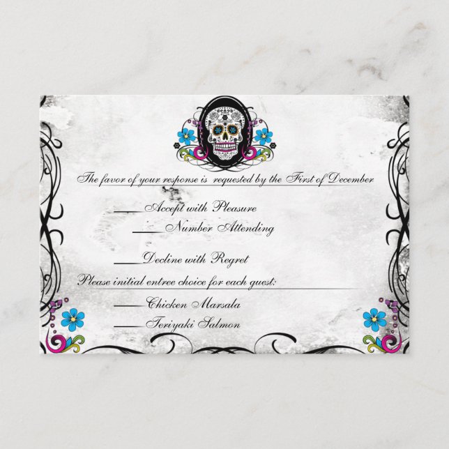 Carte de réception Calaveras Sugar Skull & Flouris (Devant)