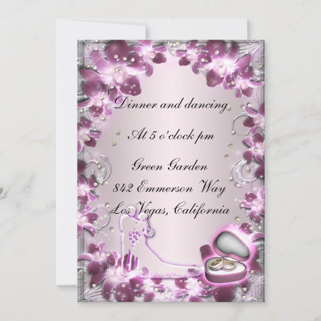 Carte de Réception Chic Fleurs Violettes Tendance (Devant)