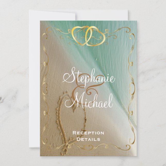 Carte de réception Cœur gravé dans le sable (Devant)