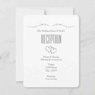 Carte de réception Coeurs d'argent et Mariage étin