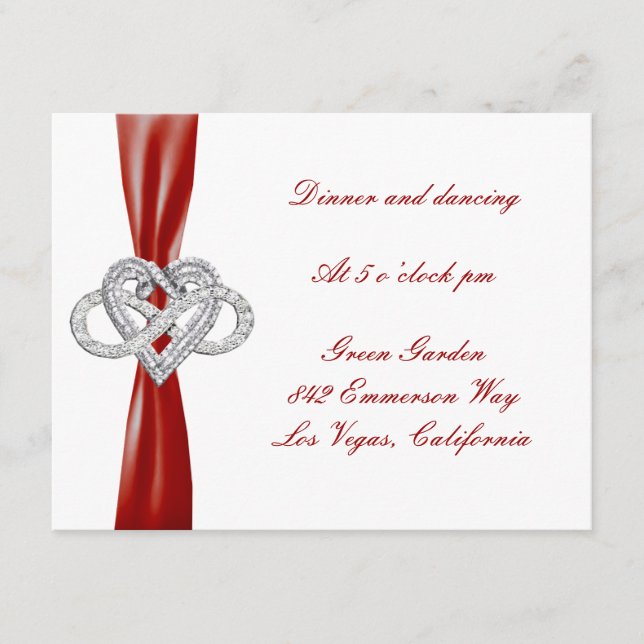 Carte de réception de mariage à cœur infini rouge (Devant)