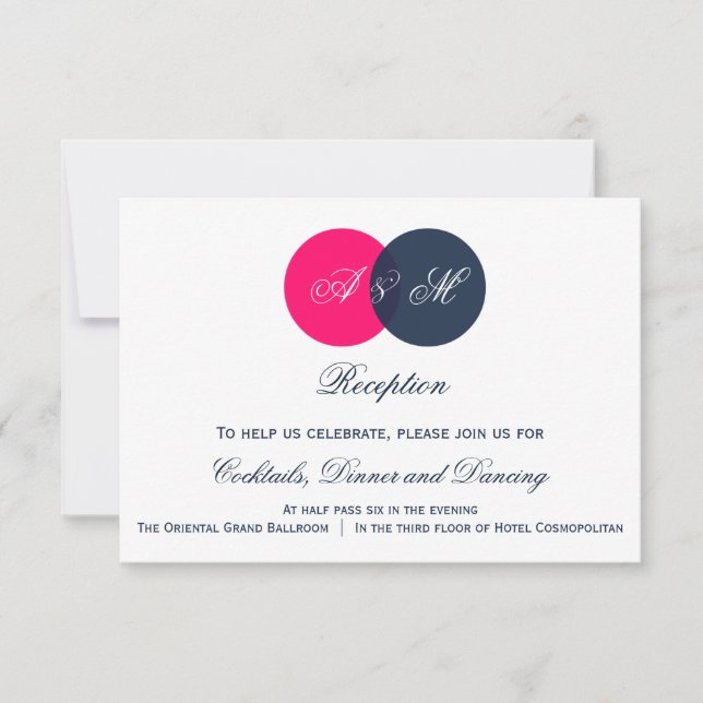 Carte de réception de mariage à monogrammes Navy e (Devant)