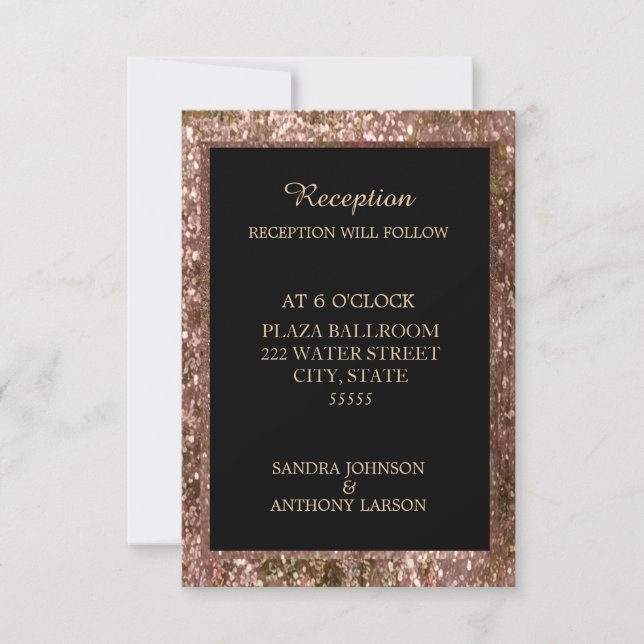 Carte de réception de mariage à paillettes en or r (Devant)