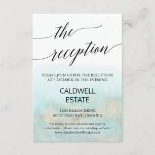 Carte de réception de mariage Aqua and Gold Beach