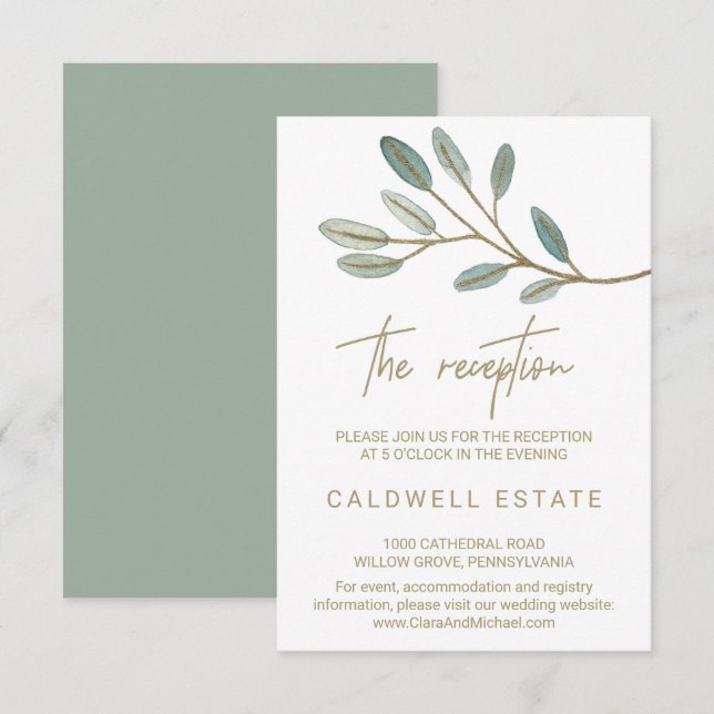 Carte de réception de mariage au eucalyptus à nerv (Devant / Derrière)