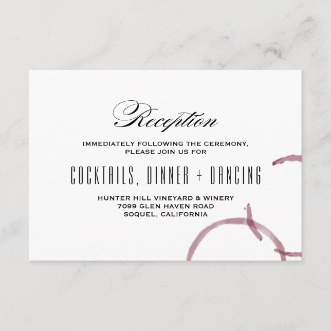 Carte de réception de mariage au vignoble de Wine  (Devant)