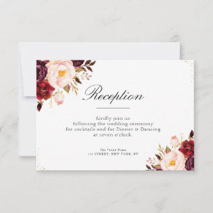 carte de réception de mariage aux fleurs bordeaux