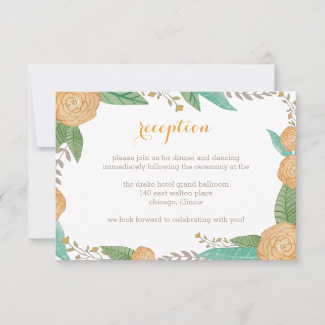 Carte de réception de mariage aux florales peintes (Devant)