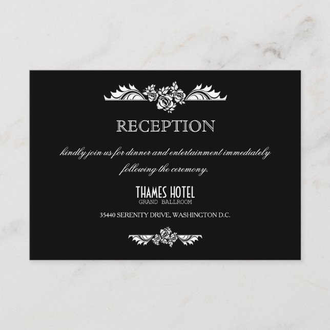 Carte de réception de mariage aux roses damassées  (Devant)