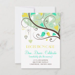 Carte de réception de mariage aux tourtereaux vert
